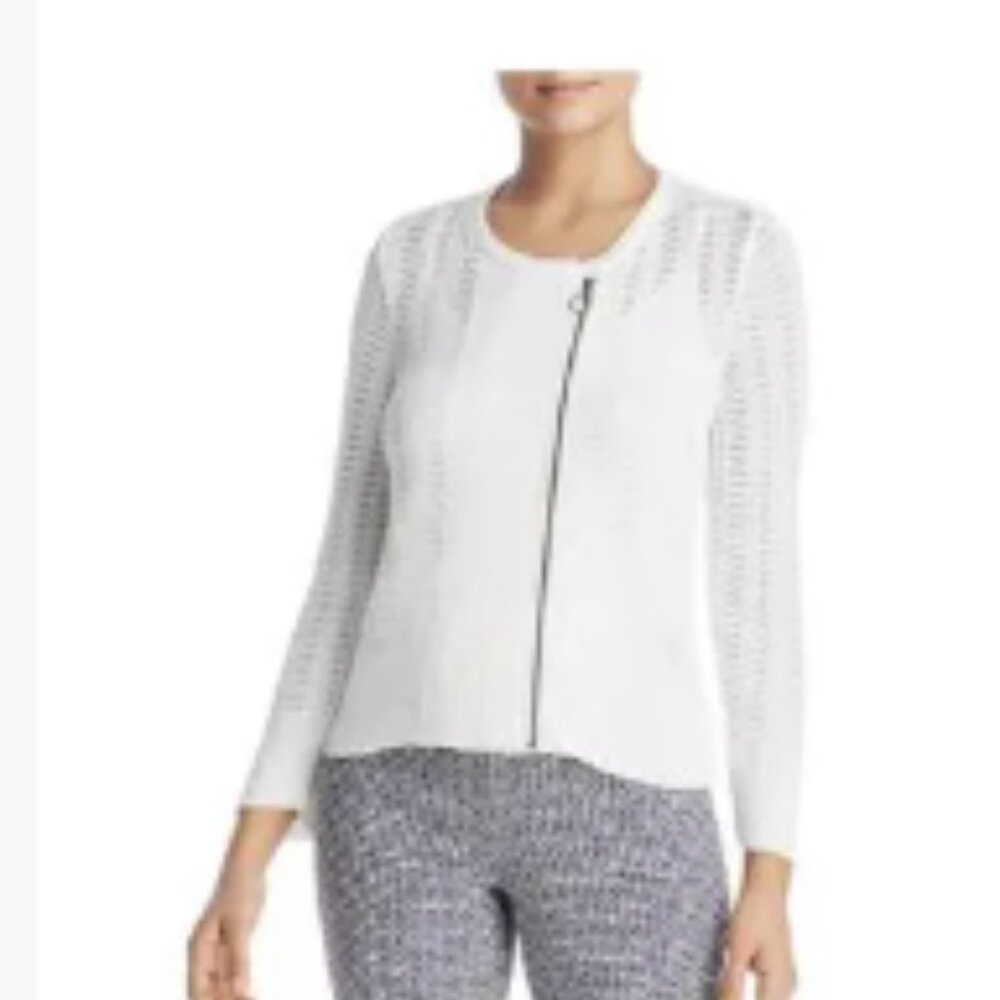 NIC+ZOE Asymmetrical Zipper Open Stitch Full Zip Sweater - Size PL - Off White